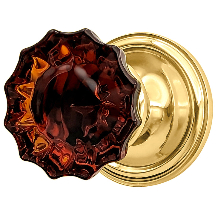 Traditional Rosette Door Set with Fluted Amber Glass Door Knobs (Several Finishes Available)
