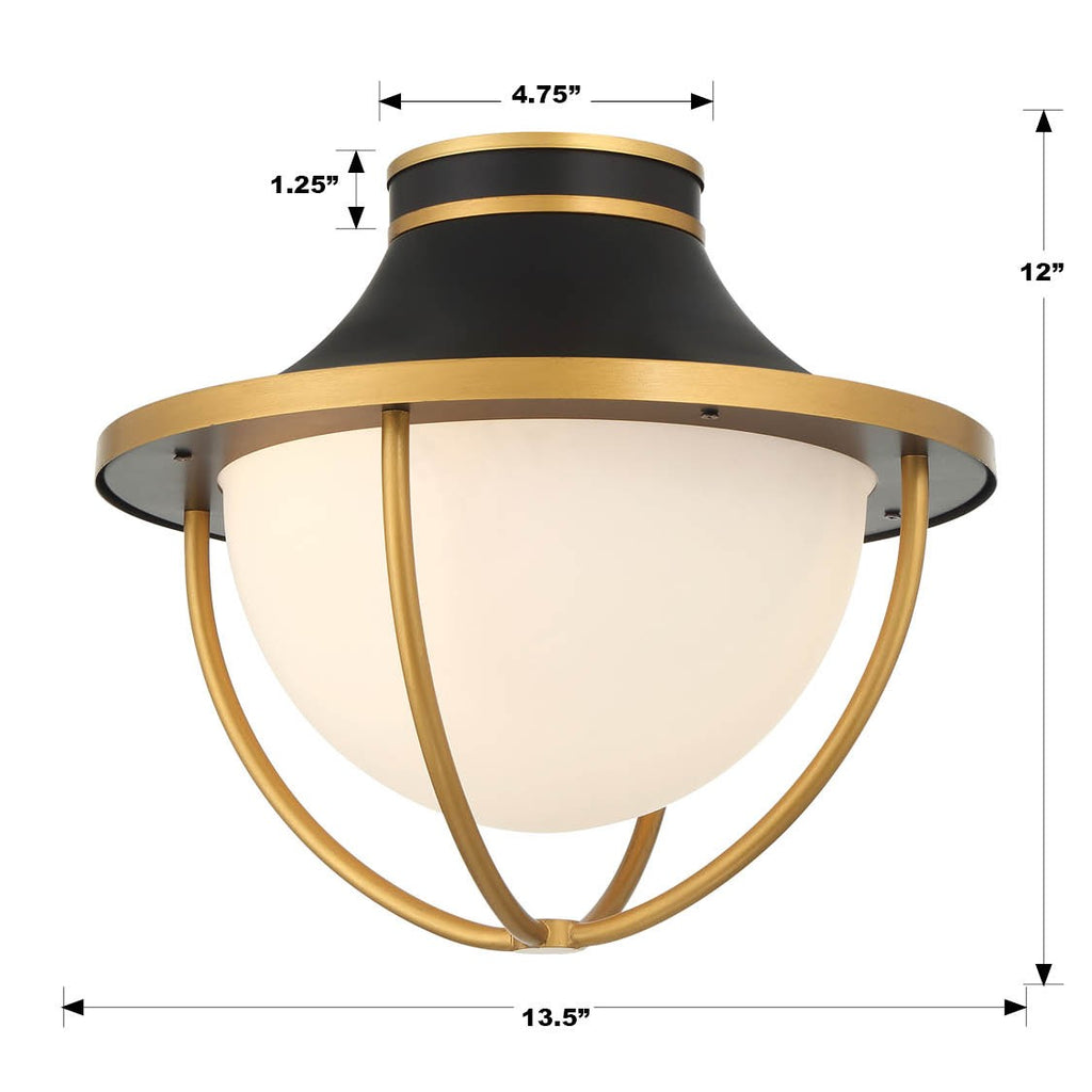 Atlas 2 Light Matte Black + Textured Gold Outdoor Semi Flush Mount Crystorama