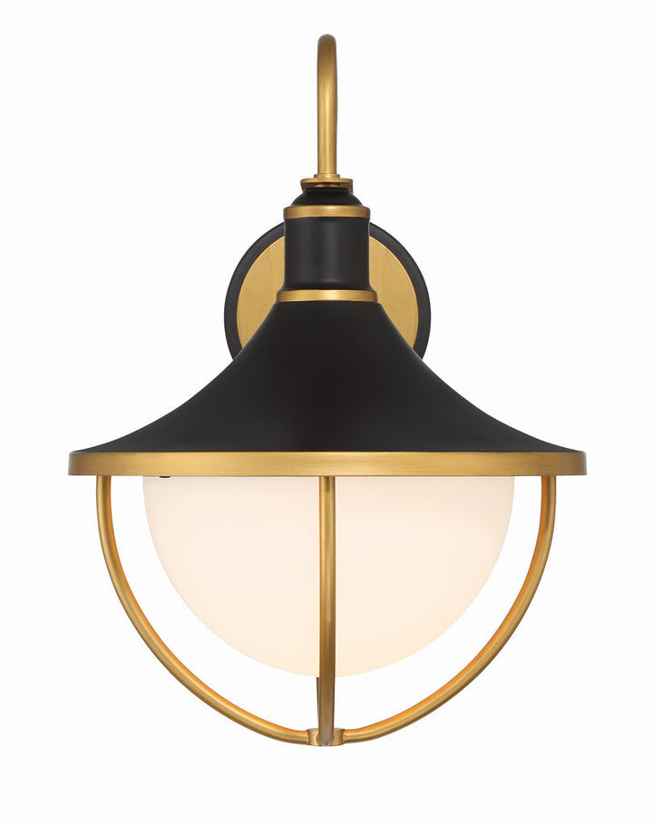 Atlas 1 Light Matte Black + Textured Gold Outdoor Sconce Crystorama