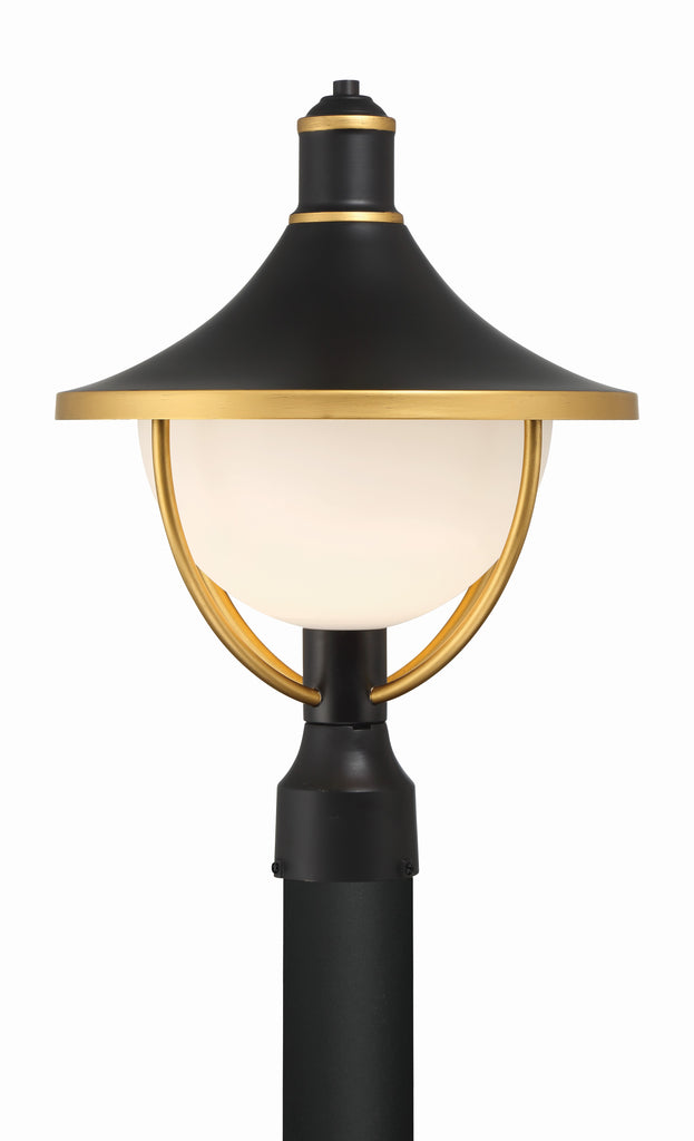 Atlas 1 Light Matte Black + Textured Gold Outdoor Post Crystorama