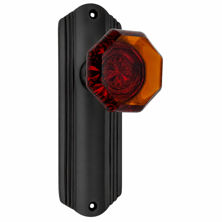 Art Deco Long Backplate Door Set with Octagon Amber Glass Door Knobs (Several Finishes Available)