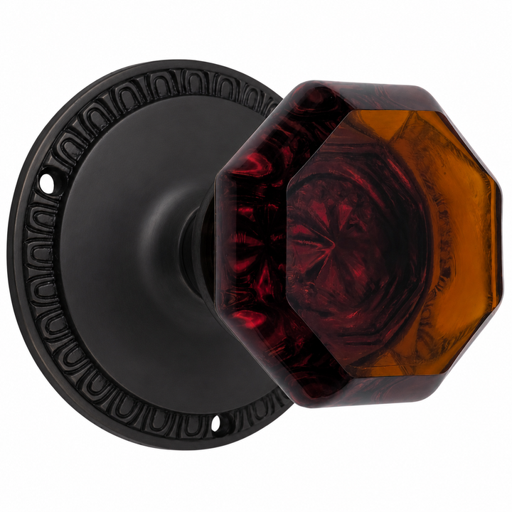 Egg & Dart Rosette Door Set with Amber Octagon Door Knobs (Several Finishes Available)