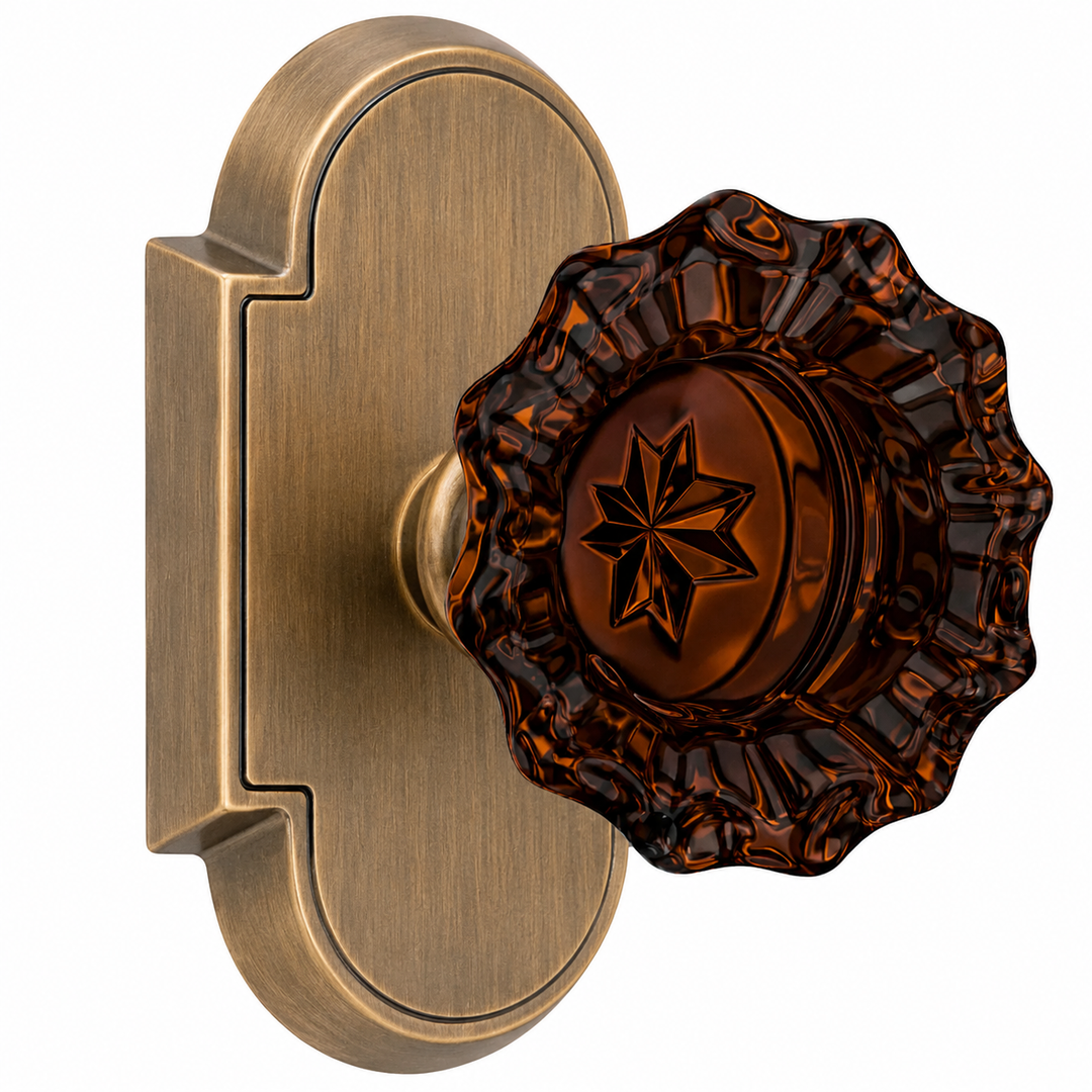 Magnifique® Arched Door Set with Amber Glass Fluted Knobs (Several Finishes Available)