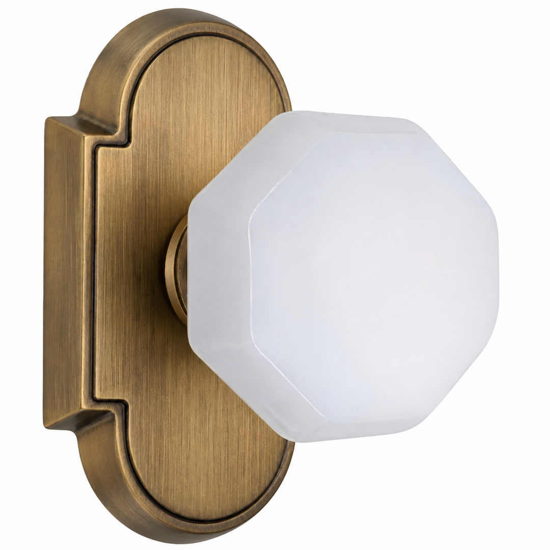 Magnifique® Arched Door Set with White Milk Glass Octagon Knobs (Several Finishes Available)