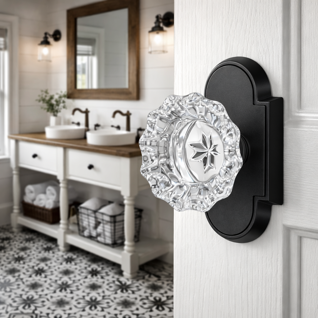 Magnifique® Arched Door Set with Crystal Fluted Knobs (Several Finishes Available)