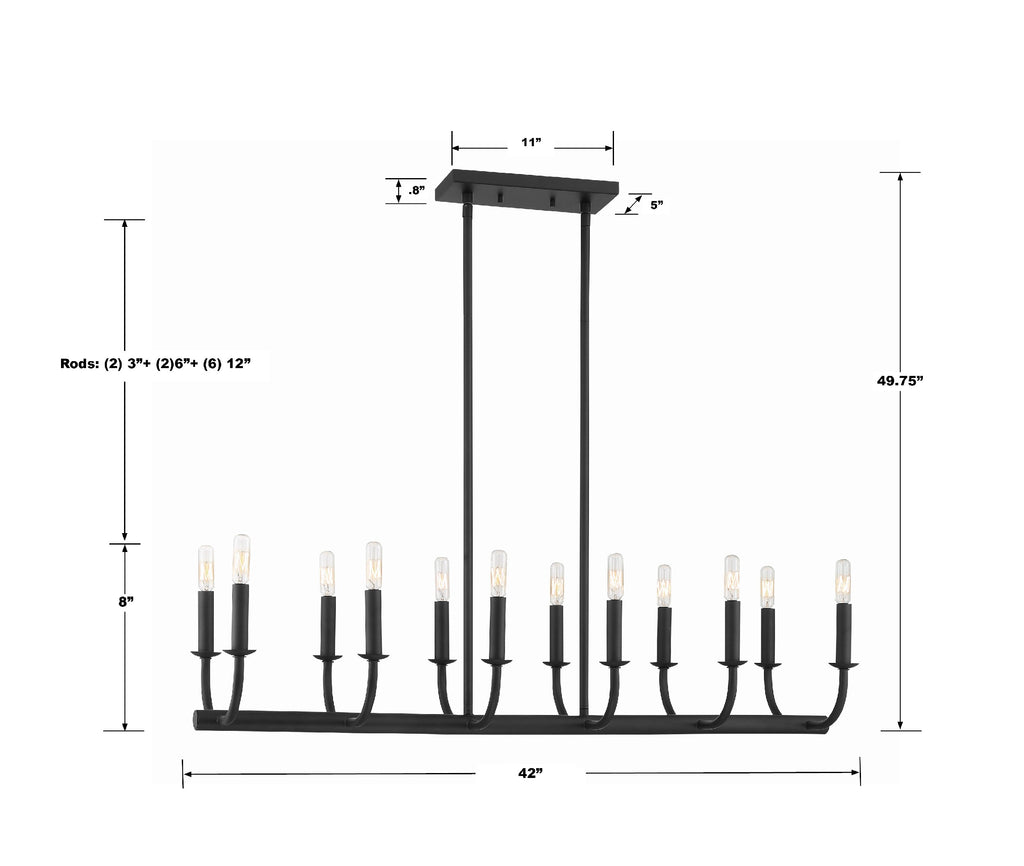 Crystorama Crystorama Bailey 12 Light Matte Black Chandelier