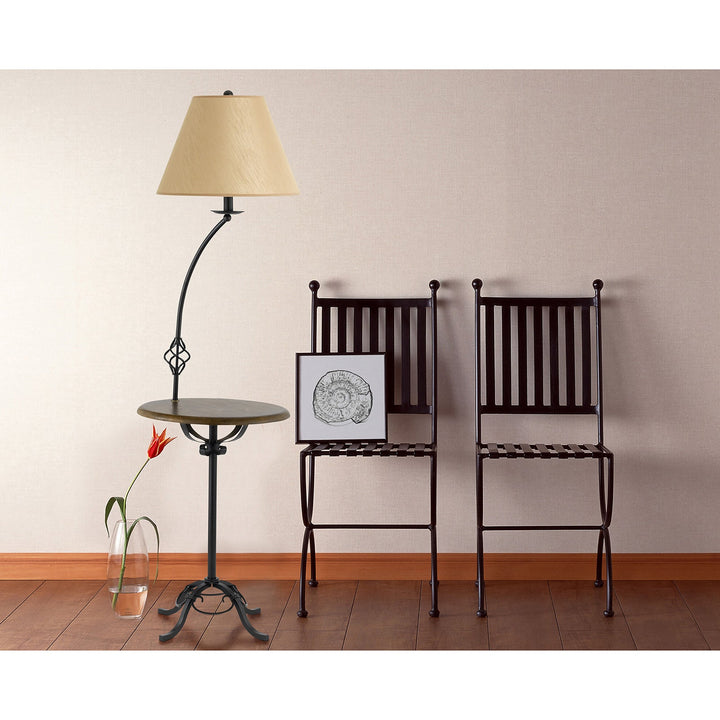 150W 3WAY IRON FL LP W/WOOD TRAY TB Cal Lighting