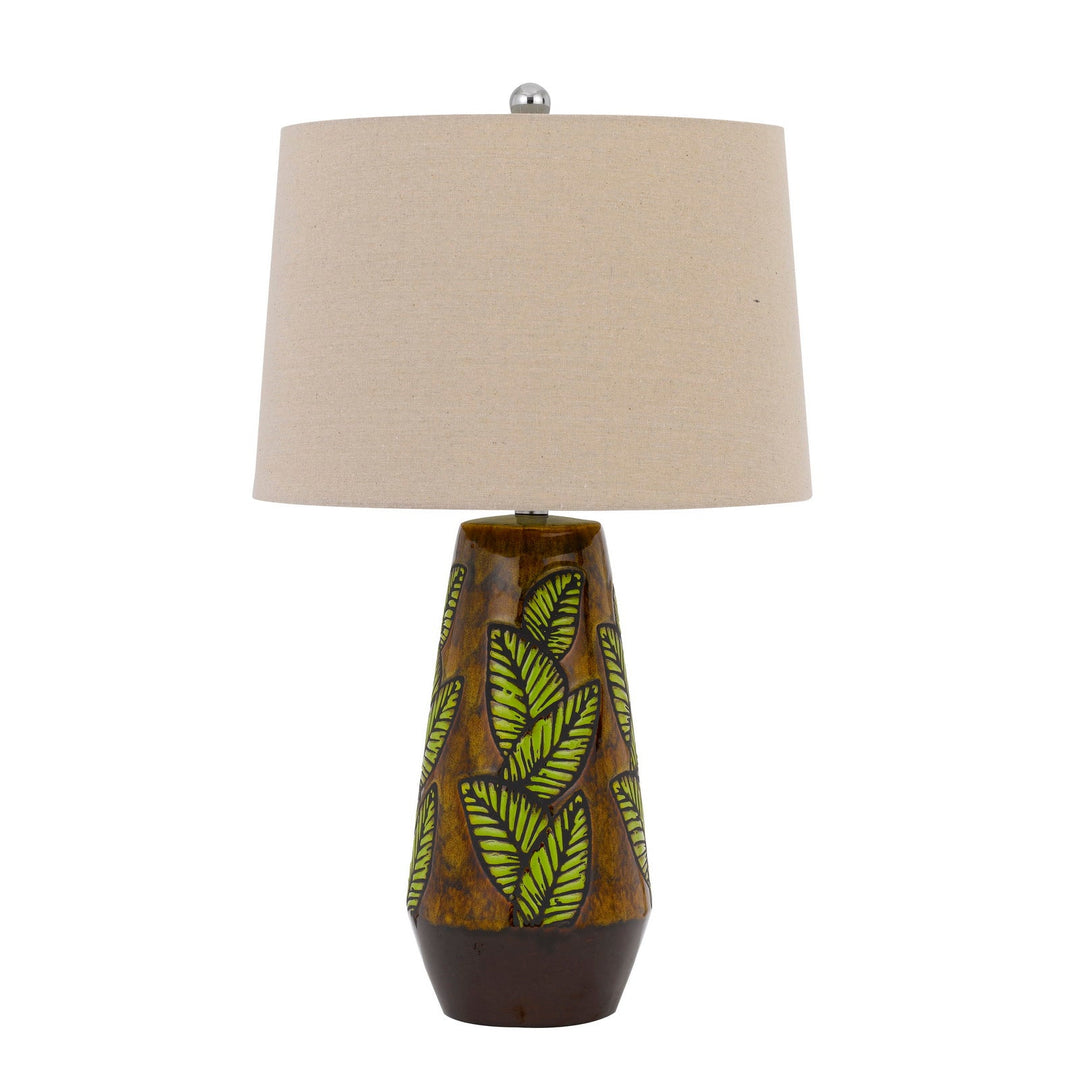150W 3 WAY HANSON CERAMIC TABLE LAMP WITH HARDBACK TAPER LINEN DRUM SHADE Cal Lighting