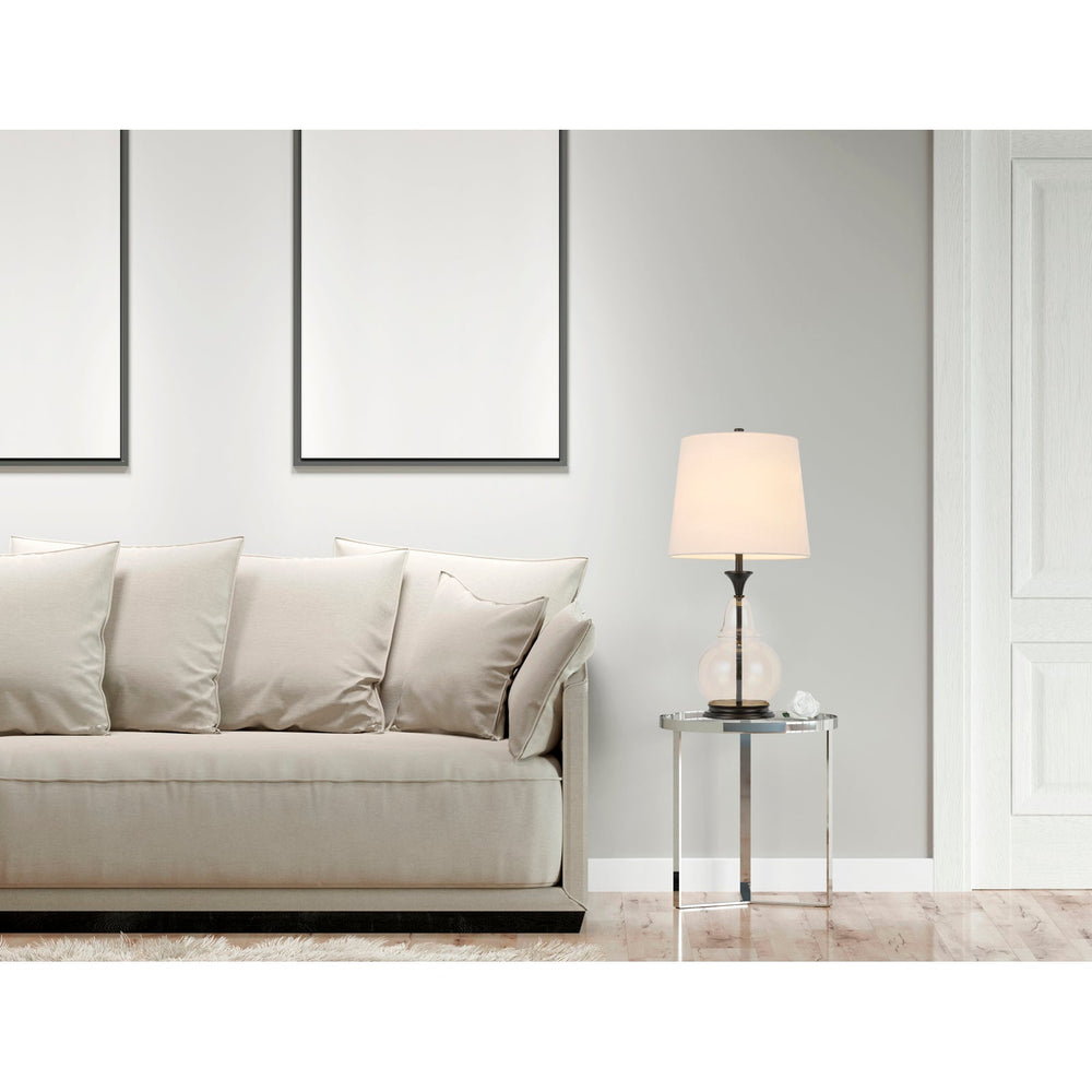 150W 3 WAY KITTERY GLASS TABLE LAMP WITH HARDBACK FABRIC SHADE Cal Lighting