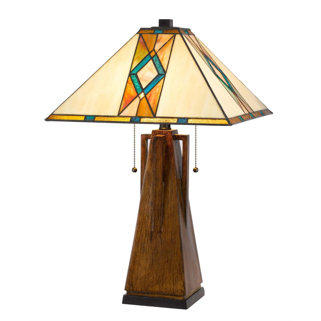 60W X 2 TIFFANY TABLE LAMP WITH PULL CHAIN SWITCH WITH RESIN LAMP BODY Cal Lighting