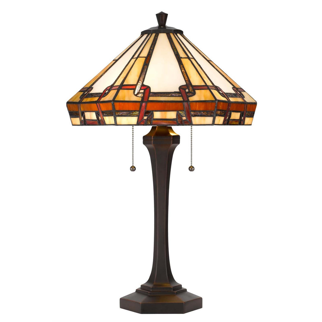 60W X 2 TIFFANY TABLE LAMP WITH PULL CHAIN SWITCH WITH RESIN LAMP BODY Cal Lighting