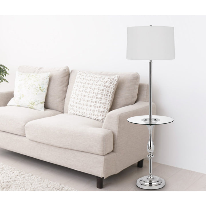 150W 3 WAY STURGIS METAL FLOOR LAMP WITH GLASS TRAY TABLE AND 1 USB AND 1 TYPE C USB CHARGING PORTS AND RUBBER WOOD BASE Cal Lighting