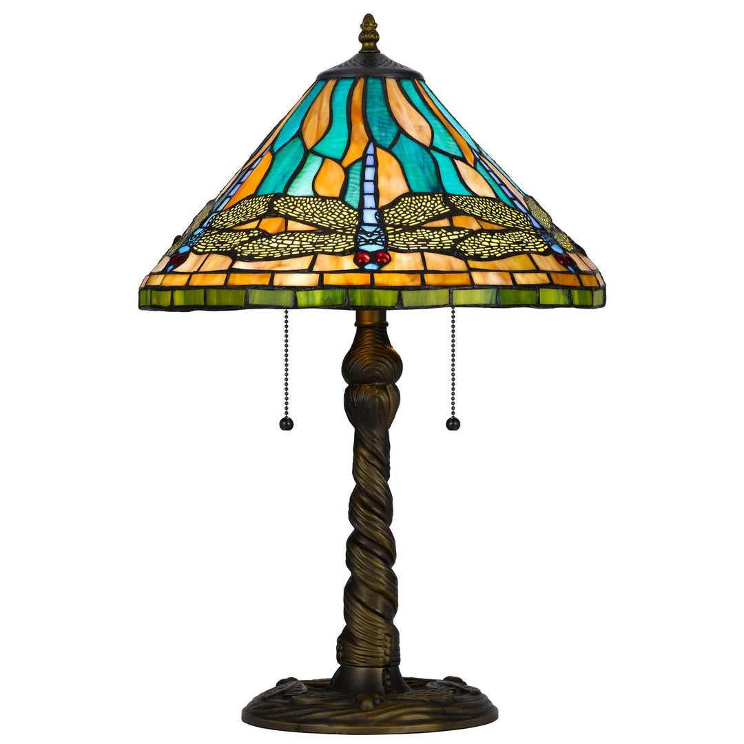 60W X 2 METAL/RESIN TIFFANY TABLE LAMP WITH PULL CHAIN SWITCHES Cal Lighting