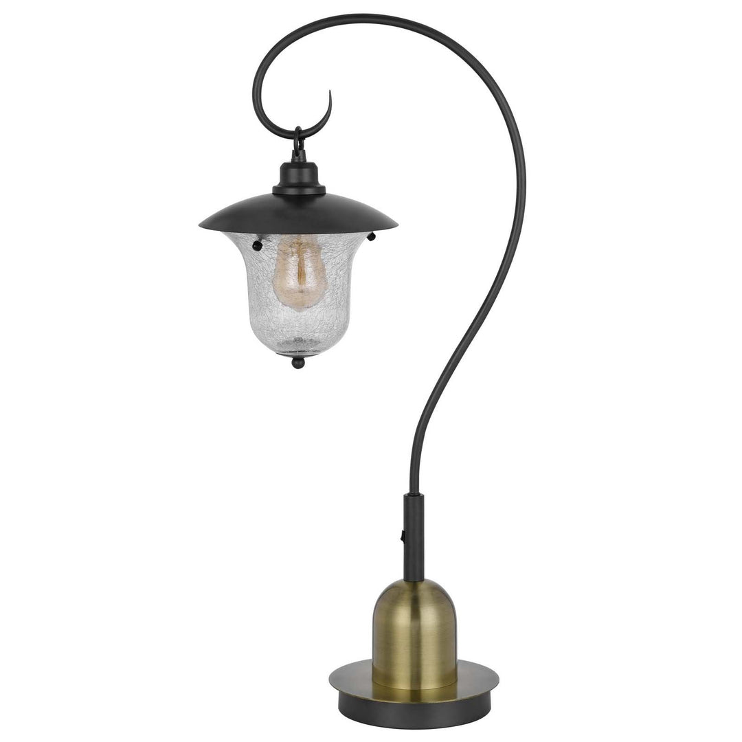 60W WALCOTT DOWNBRIDGE LANTERN METAL TABLE LAMP WITH BUBBLED GLASS SHADE Cal Lighting