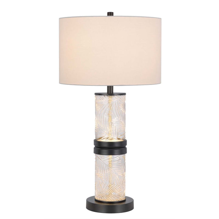 100W CARRINGTON METAL/GLASS TABLE LAMP WITH 4W INTEGRATED LED NIGHT LIGHT AND HARDBACK FABRIC SHADE Cal Lighting