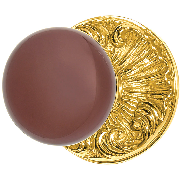 Brown Porcelain Door Knob Set with Romanesque Rosette