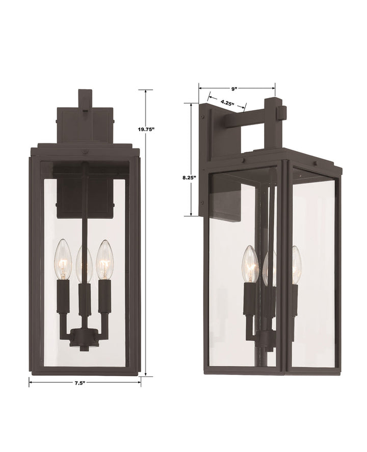 Byron 3 Light Matte Black Outdoor Sconce Crystorama