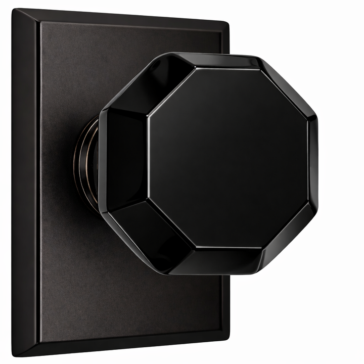 Magnifique® Rectangular Door Set with Black Glass Octagon Knobs (Several Finishes Available)