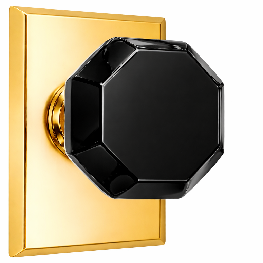 Magnifique® Rectangular Door Set with Black Glass Octagon Knobs (Several Finishes Available)