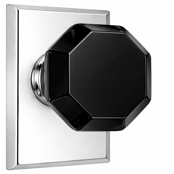 Magnifique® Rectangular Door Set with Black Glass Octagon Knobs (Several Finishes Available)
