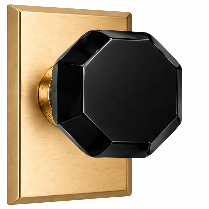 Magnifique® Rectangular Door Set with Black Glass Octagon Knobs (Several Finishes Available)