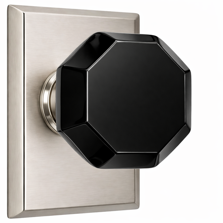 Magnifique® Rectangular Door Set with Black Glass Octagon Knobs (Several Finishes Available)
