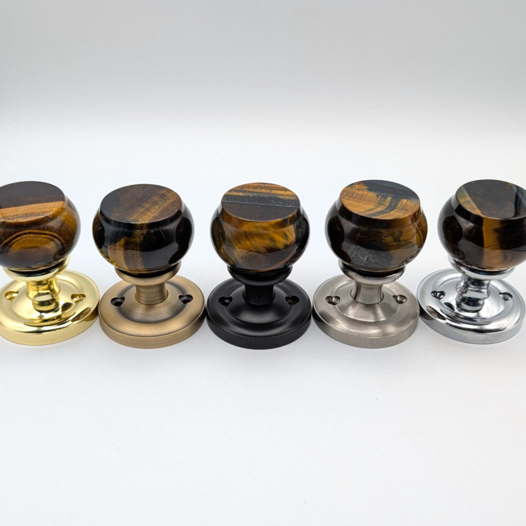 Magnifique® Classic Door Set with Blue Tiger Eye Knobs (Several Finishes Available)