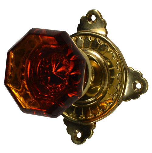 Art Deco Door Set with Octagon Amber Glass Door Knobs (Several Finishes Available) COPPER MOUNTAIN HARDWARE