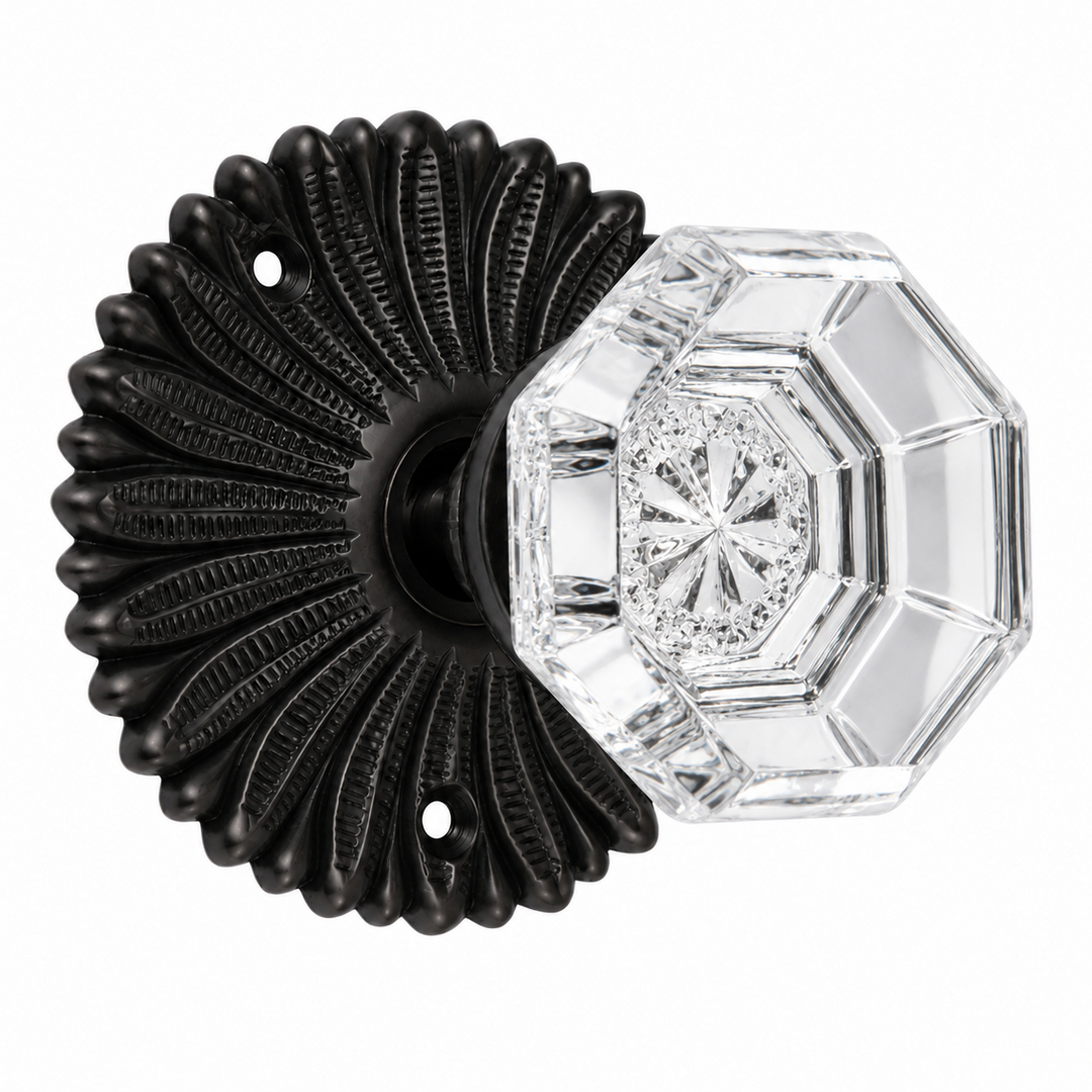 French Provincial Rosette Door Set with Crystal Octagon Door Knobs (Several Finishes Available)