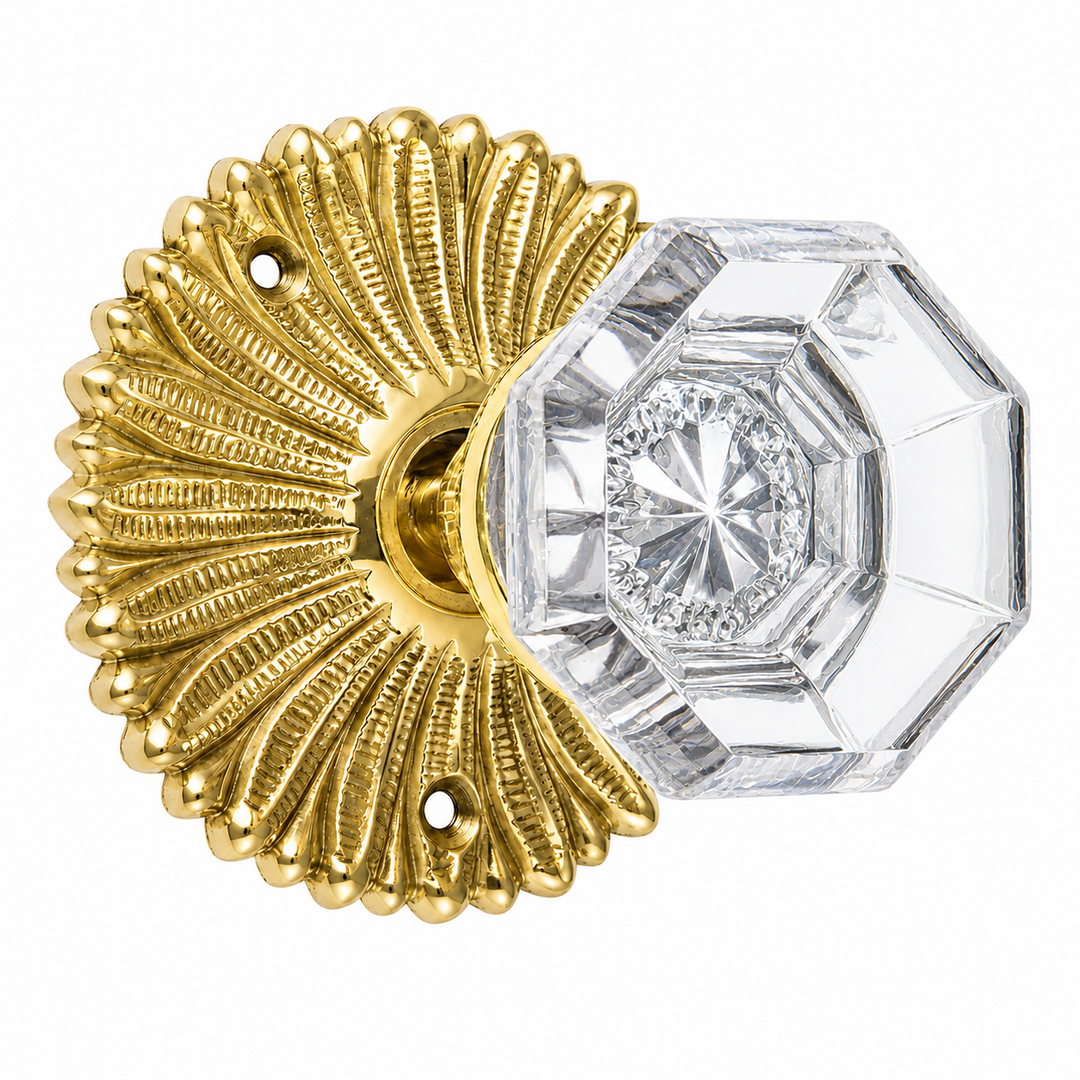 French Provincial Rosette Door Set with Crystal Octagon Door Knobs (Several Finishes Available)