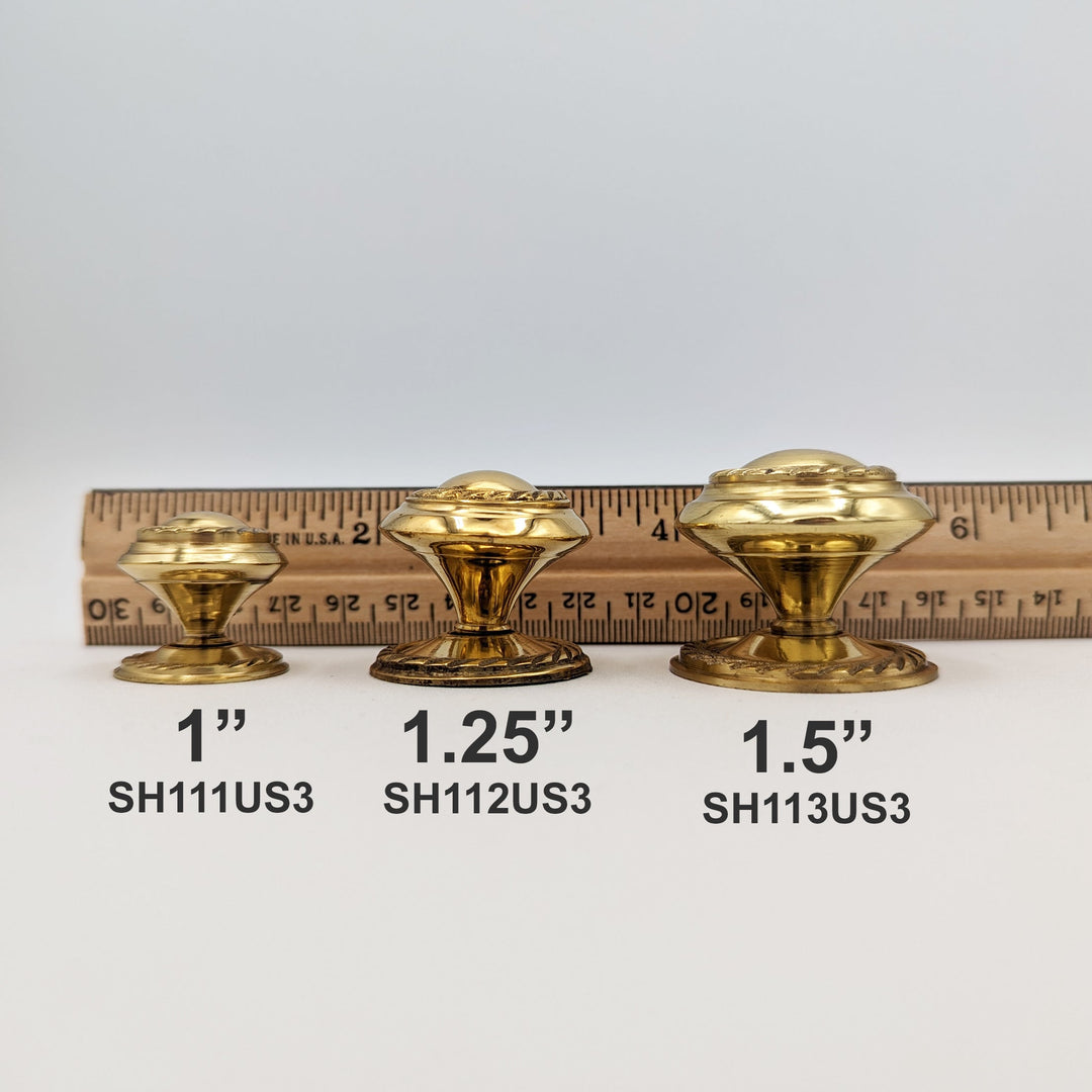 1 1/4 Inch Solid Brass Georgian Roped Round Cabinet & Furniture Knob COPPER MOUNTAIN HARDWARE
