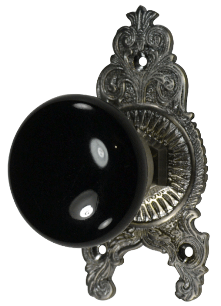 Ornate Victorian Rosette Door Set with Black Porcelain Door Knobs (Several Finishes Available) COPPER MOUNTAIN HARDWARE