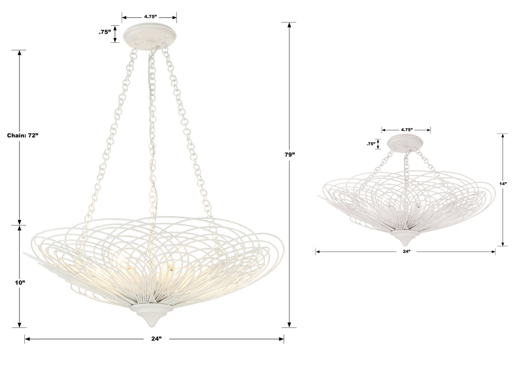 Doral 6 Light Matte White Semi Flush Mount Crystorama