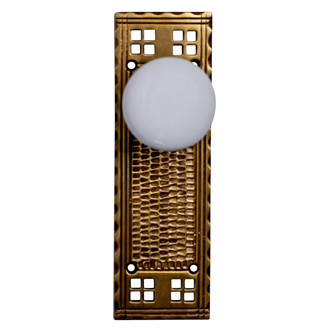 Craftsman Backplate Door Set with White Porcelain Door Knobs (Several Finishes Available) COPPER MOUNTAIN HARDWARE