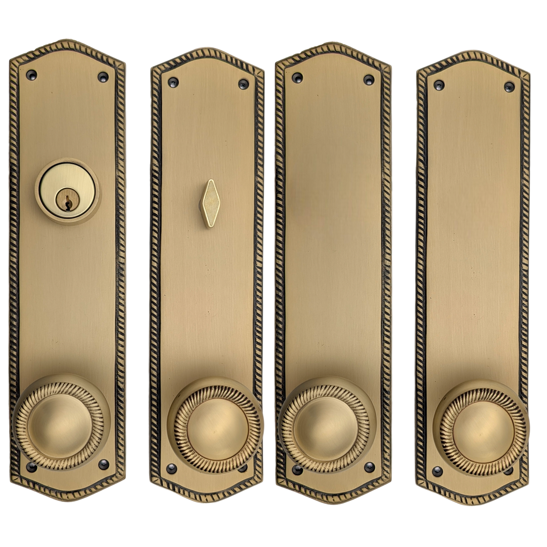 Georgian Roped Oval Double Door Deadbolt Entryway Set (Several Finishes Available)