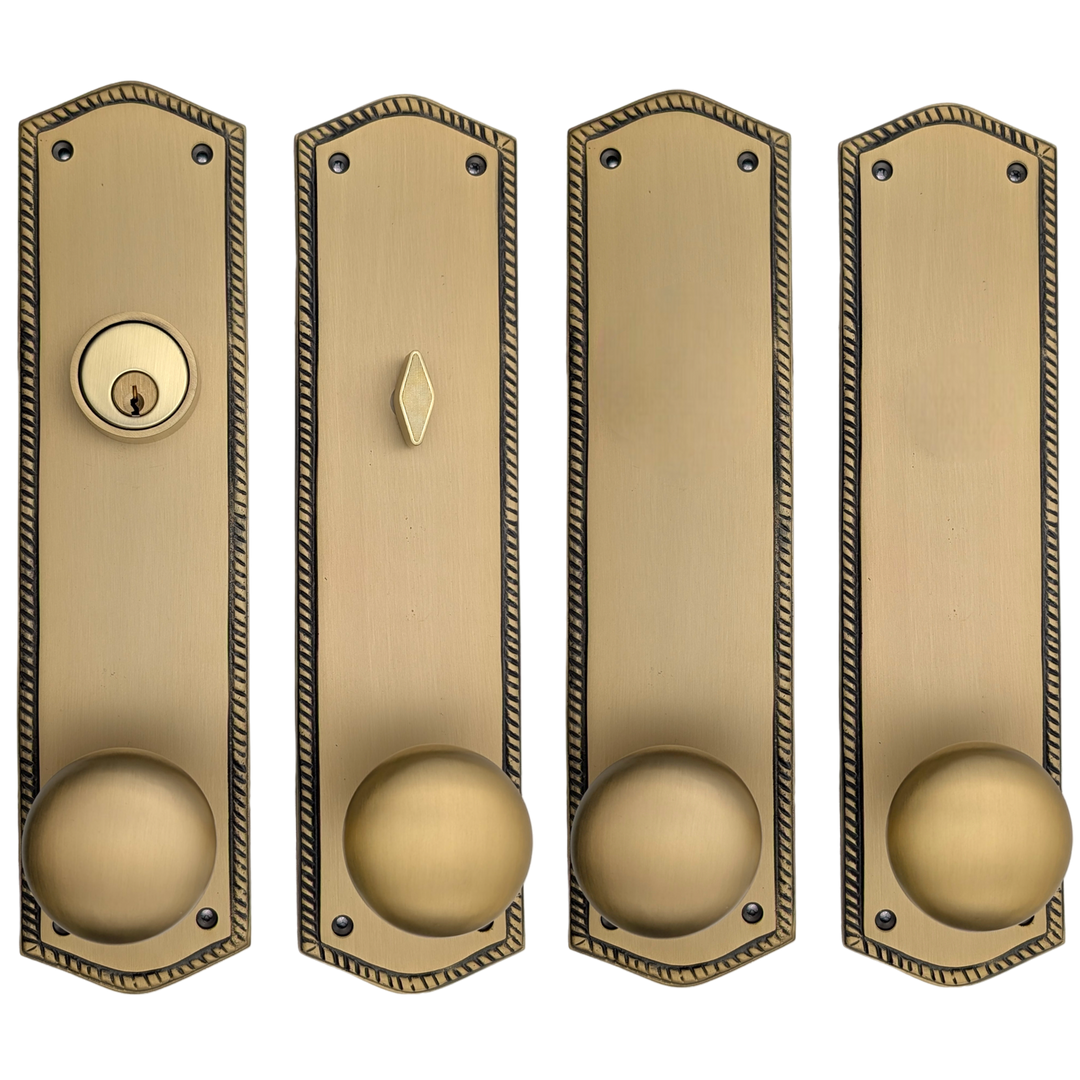 Georgian Roped Oval Double Door Deadbolt Entryway Set (Several Finishes Available)