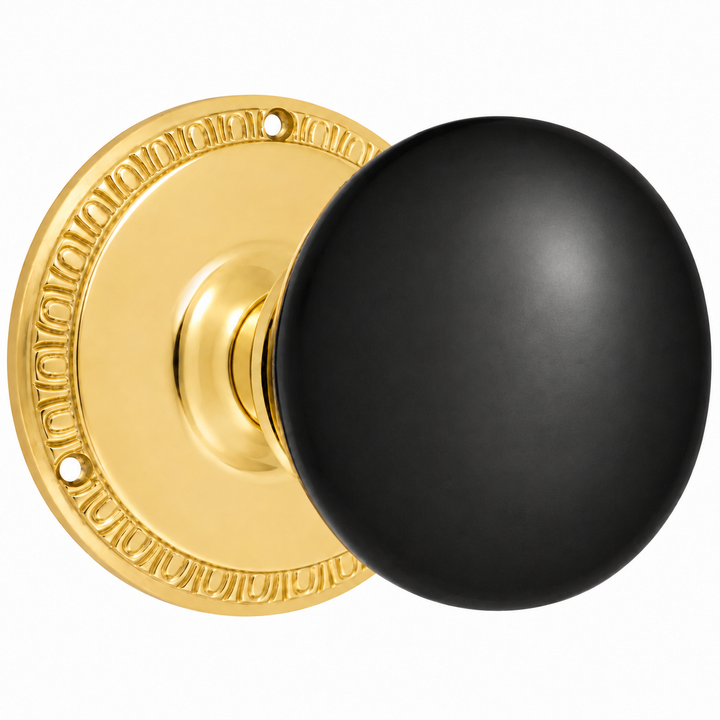 Egg & Dart Rosette Door Set with Black Porcelain Door Knobs (Several Finishes Available)