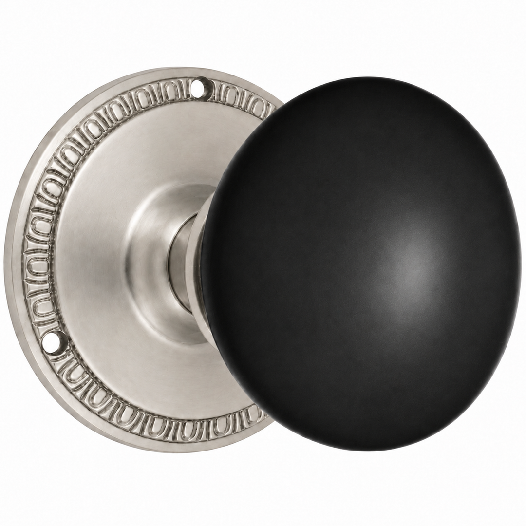 Egg & Dart Rosette Door Set with Black Porcelain Door Knobs (Several Finishes Available)