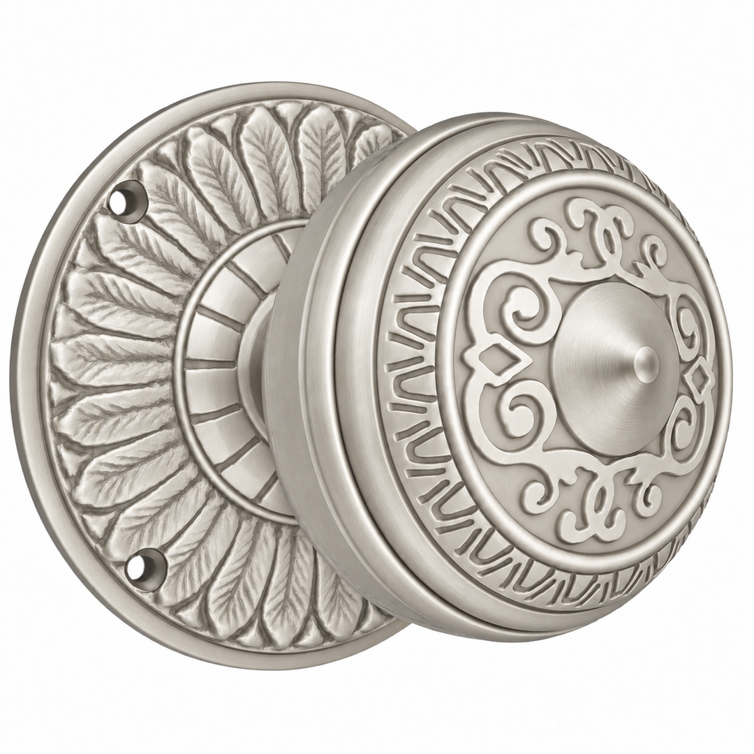 Feather Rosette Door Set with Egg & Dart Door Knobs (Several Finishes Available)