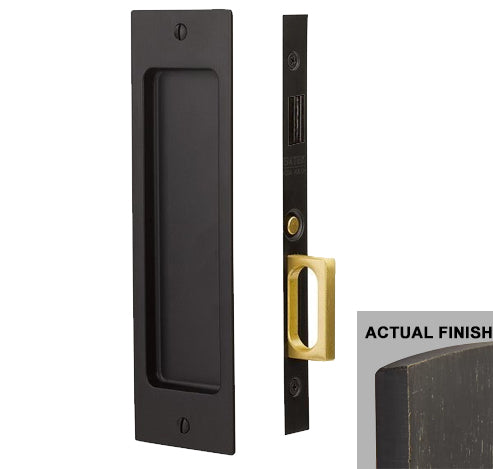 EMTEK Sandcast Rustic Modern Rectangular Keyed Privacy Pocket Door Mortise