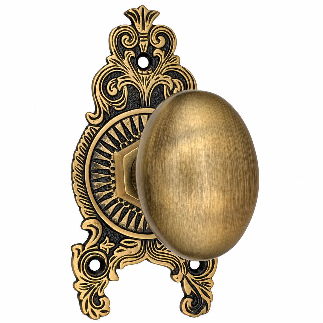 Ornate Victorian Rosette Door Set with Egg Door Knobs (Several Finishes Available)