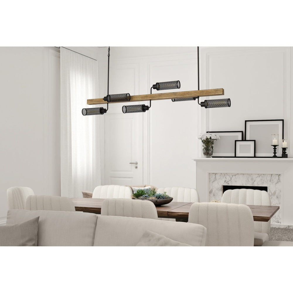 60W X 6 LENOX PINE WOOD ISLAND CHANDELIER WITH METAL MESH SHADES Cal Lighting
