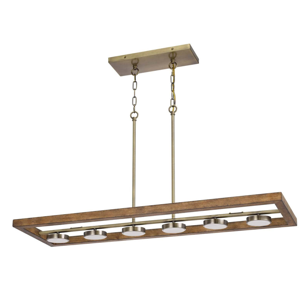 5W X 6, 30W, 3000K, 2200 LUMEN KELSO DIMMABLE INTERGRATED LED RUBBER WOOD ISLAND CHANDELIER Cal Lighting