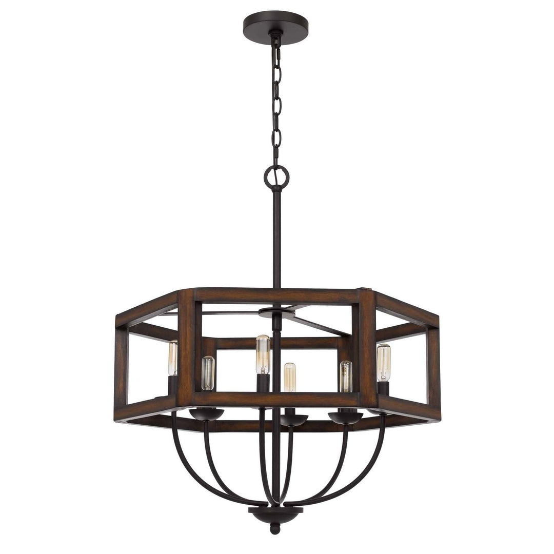 60W X 6 RENTON HEXAGON RUBBER WOOD / METAL CHANDELIER Cal Lighting