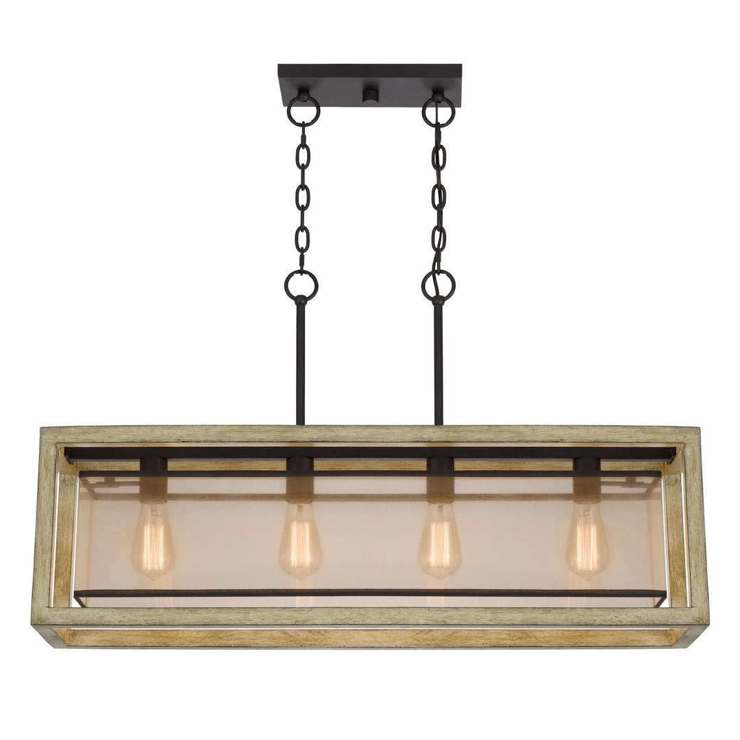 PALENCIA RUBBER WOOD ISLAND CHANDELIER WITH ORGANZA SHADE Cal Lighting