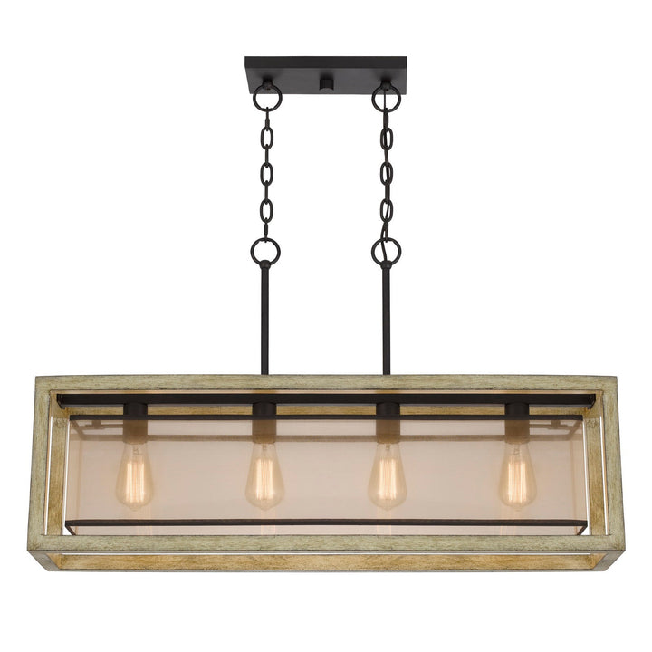 PALENCIA RUBBER WOOD ISLAND CHANDELIER WITH ORGANZA SHADE Cal Lighting