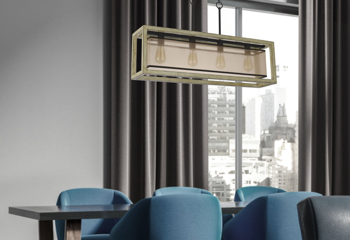 PALENCIA RUBBER WOOD ISLAND CHANDELIER WITH ORGANZA SHADE Cal Lighting