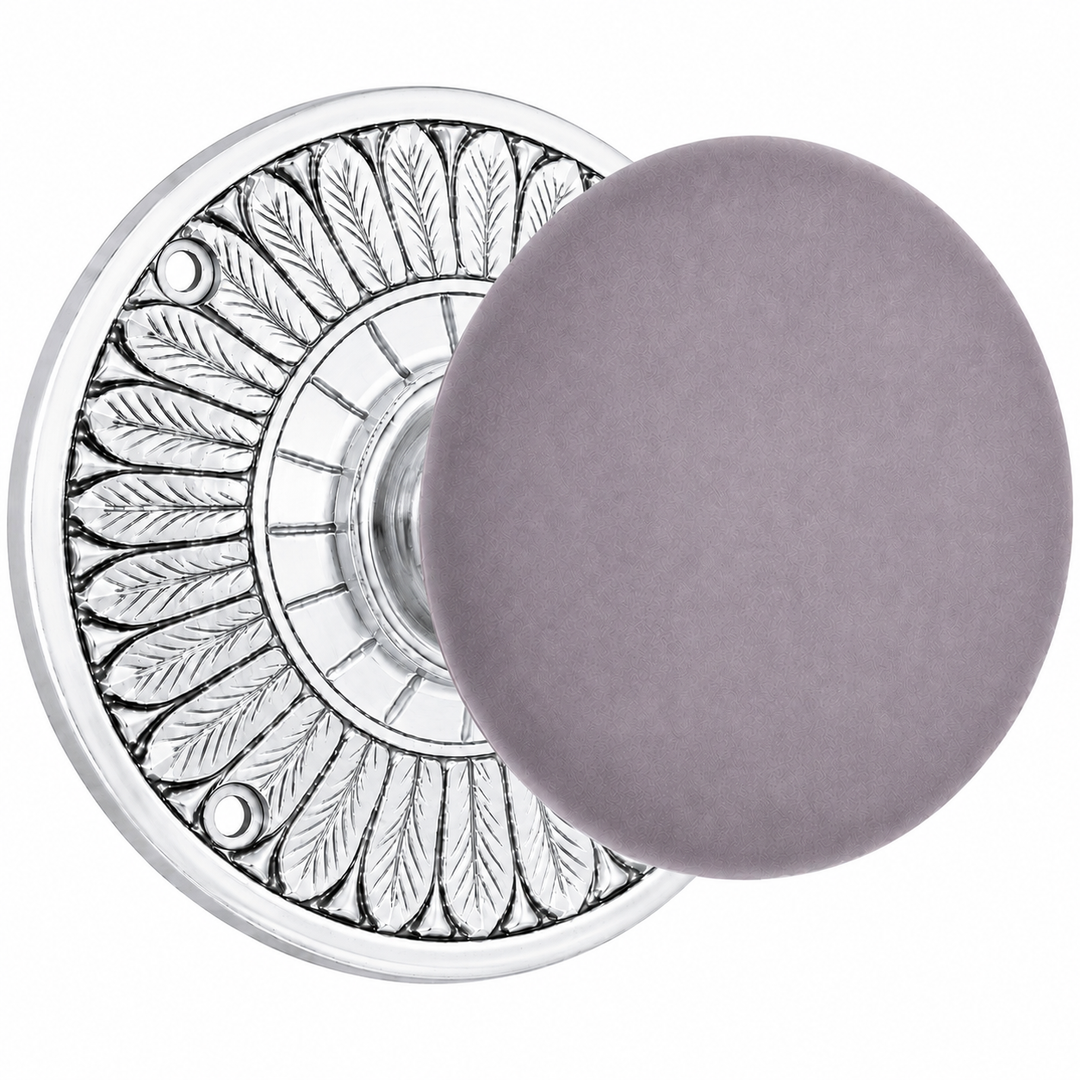 Grey Porcelain Door Knob with Brass Feathers Rosette