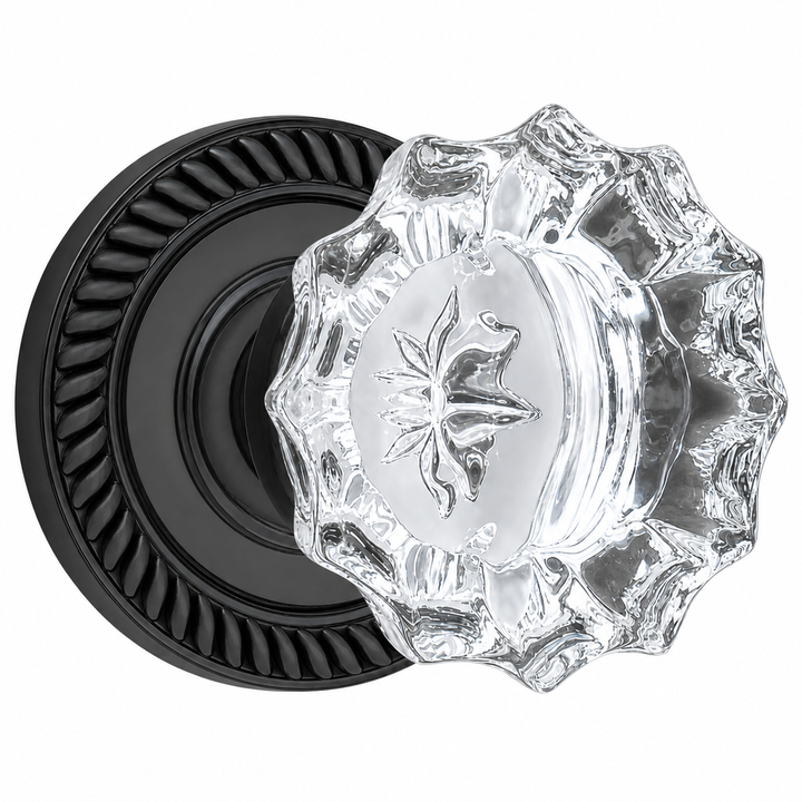 Georgian Roped Rosette Door Set with Fluted Crystal Door Knobs (Several Finishes Available)