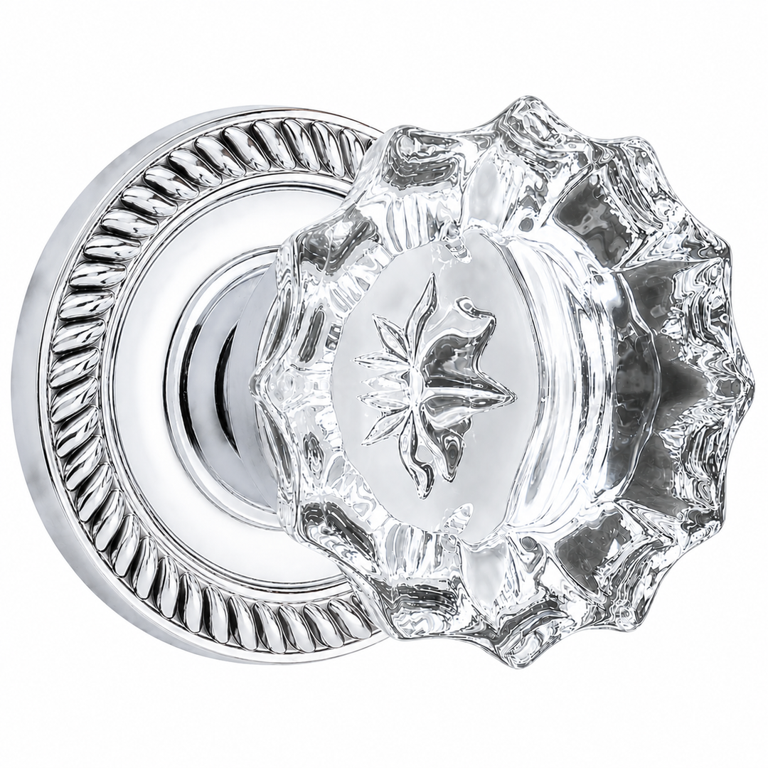 Georgian Roped Rosette Door Set with Fluted Crystal Door Knobs (Several Finishes Available)
